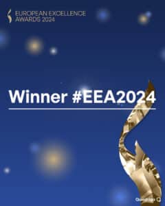 eea24_winner_1080x1350_v1 Blauer Hintergrund mit goldener Auszeichnung und Text "Winner #EEA2024".