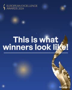 eea24_winner_1080x1350_v2 Text auf blauem Hintergrund: "This is what winners look like!" mit goldener, geschwungener Trophäe.